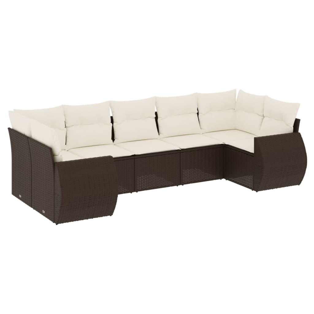 7-delige Loungeset met kussens poly rattan bruin is nu te koop bij PeponiXL, paradijselijk wonen!