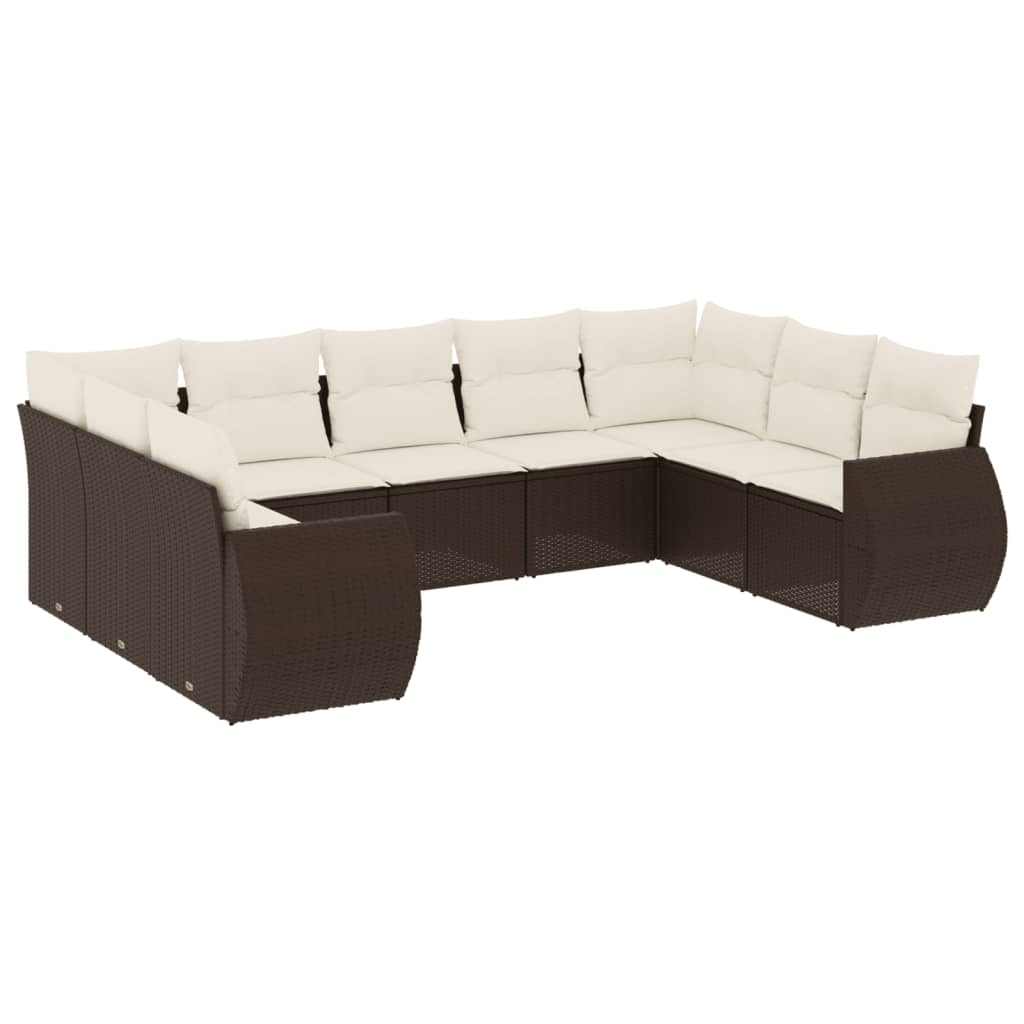 9-delige Loungeset met kussens poly rattan bruin is nu te koop bij PeponiXL, paradijselijk wonen!