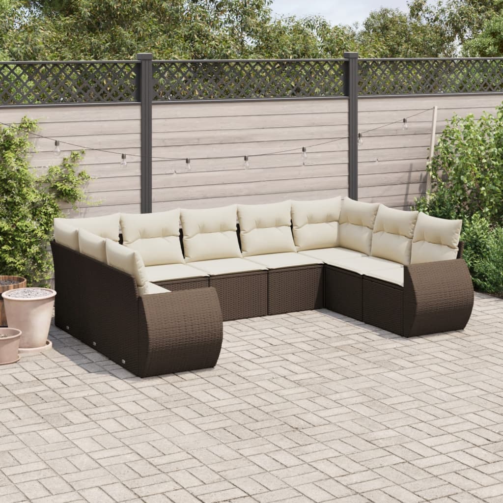 9-delige Loungeset met kussens poly rattan bruin is nu te koop bij PeponiXL, paradijselijk wonen!