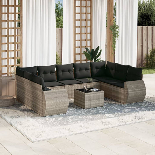 10-delige Loungeset met kussens poly rattan lichtgrijs is nu te koop bij PeponiXL, paradijselijk wonen!