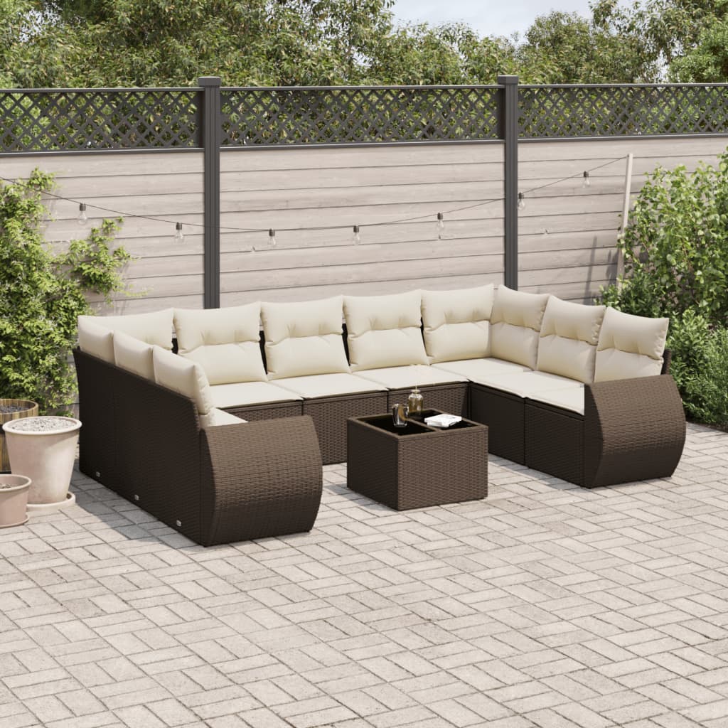 10-delige Loungeset met kussens poly rattan bruin is nu te koop bij PeponiXL, paradijselijk wonen!
