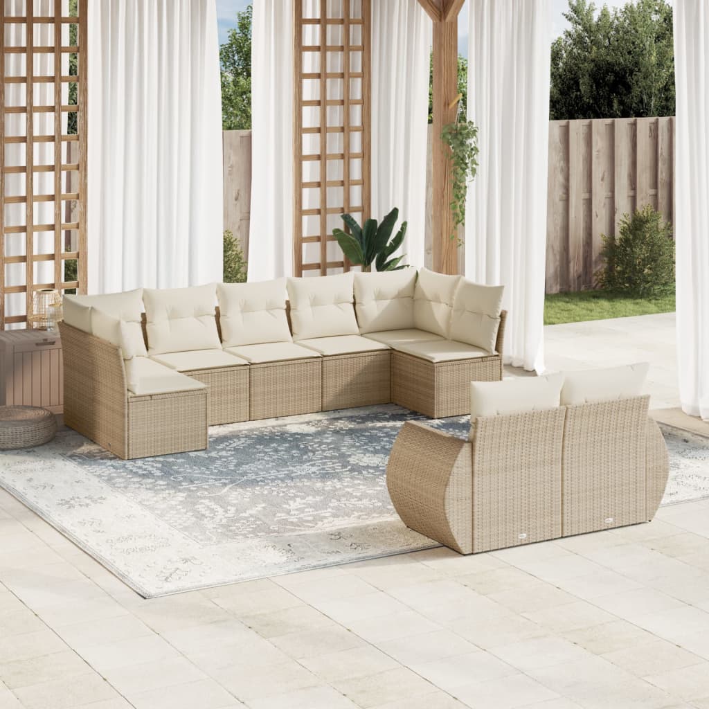 9-delige Loungeset met kussens poly rattan beige is nu te koop bij PeponiXL, paradijselijk wonen!