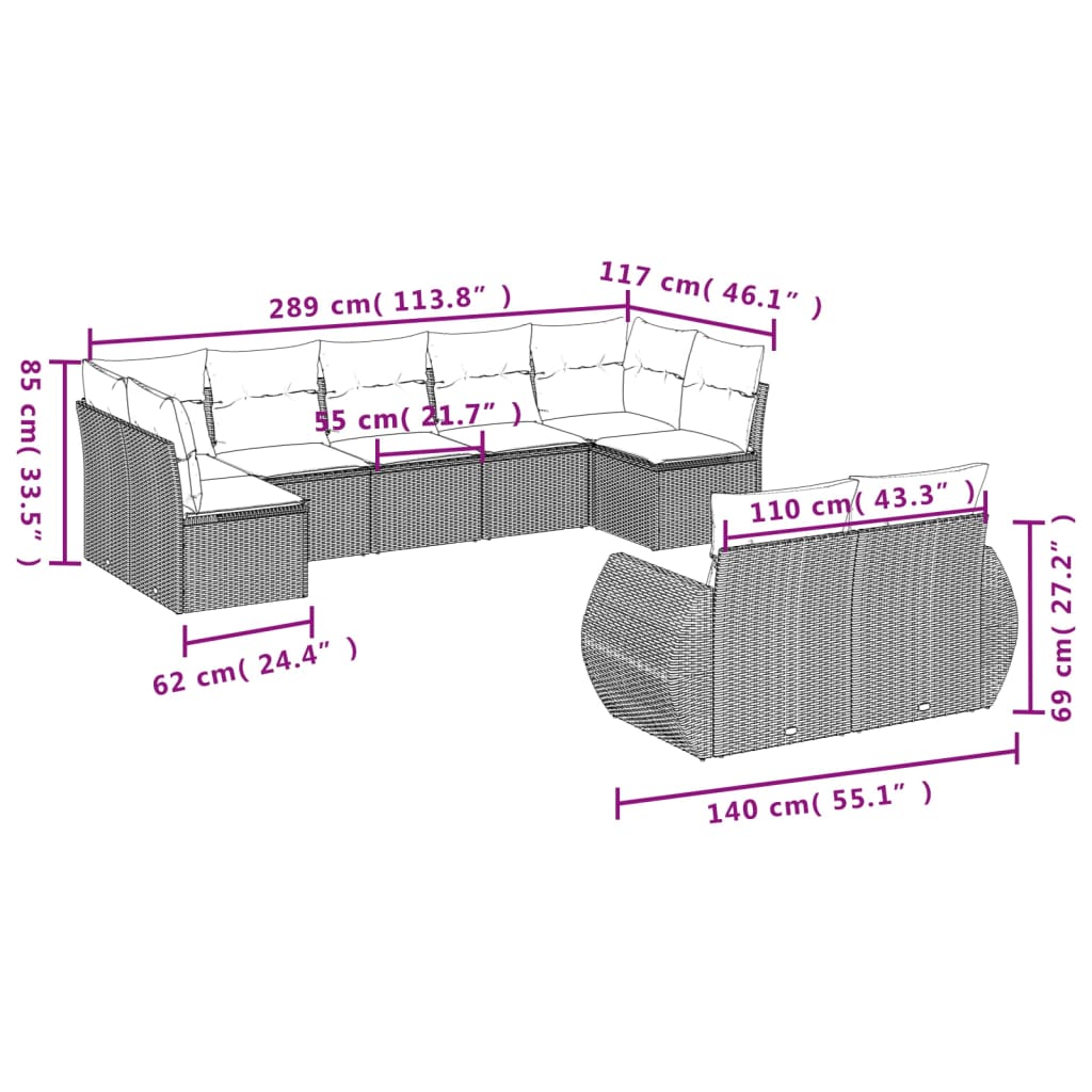 9-delige Loungeset met kussens poly rattan grijs is nu te koop bij PeponiXL, paradijselijk wonen!