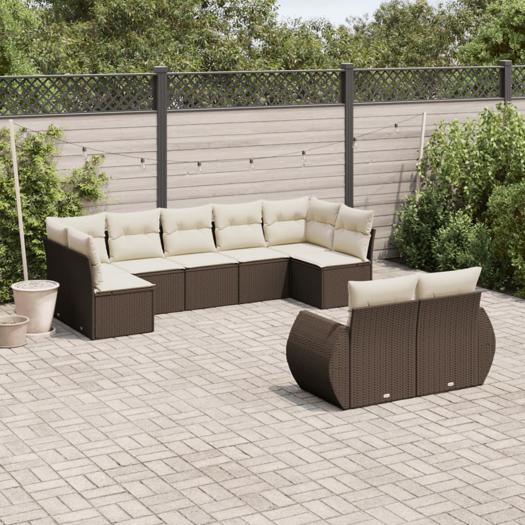 9-delige Loungeset met kussens poly rattan bruin is nu te koop bij PeponiXL, paradijselijk wonen!