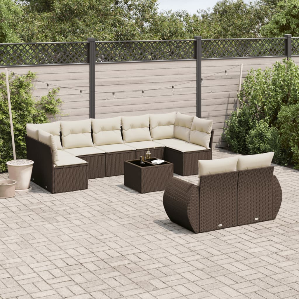 10-delige Loungeset met kussens poly rattan bruin is nu te koop bij PeponiXL, paradijselijk wonen!