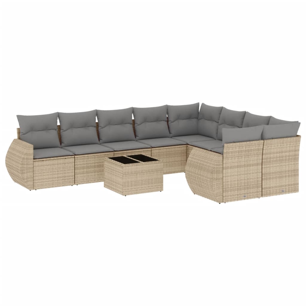 10-delige Loungeset met kussens poly rattan beige is nu te koop bij PeponiXL, paradijselijk wonen!