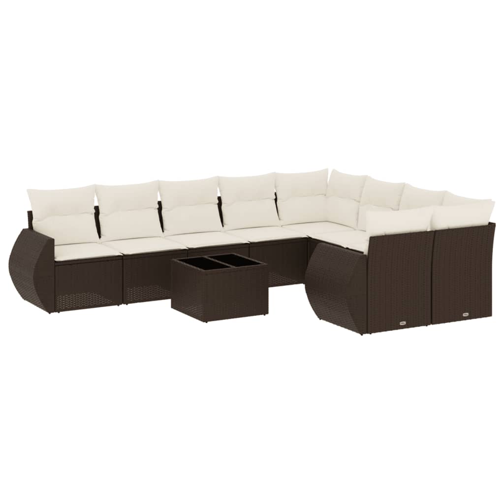 10-delige Loungeset met kussens poly rattan bruin is nu te koop bij PeponiXL, paradijselijk wonen!