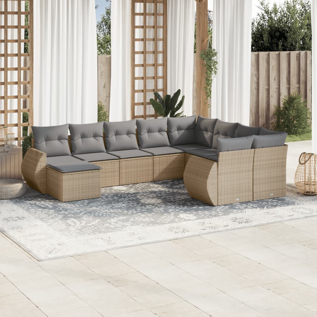 10-delige Loungeset met kussens poly rattan beige is nu te koop bij PeponiXL, paradijselijk wonen!