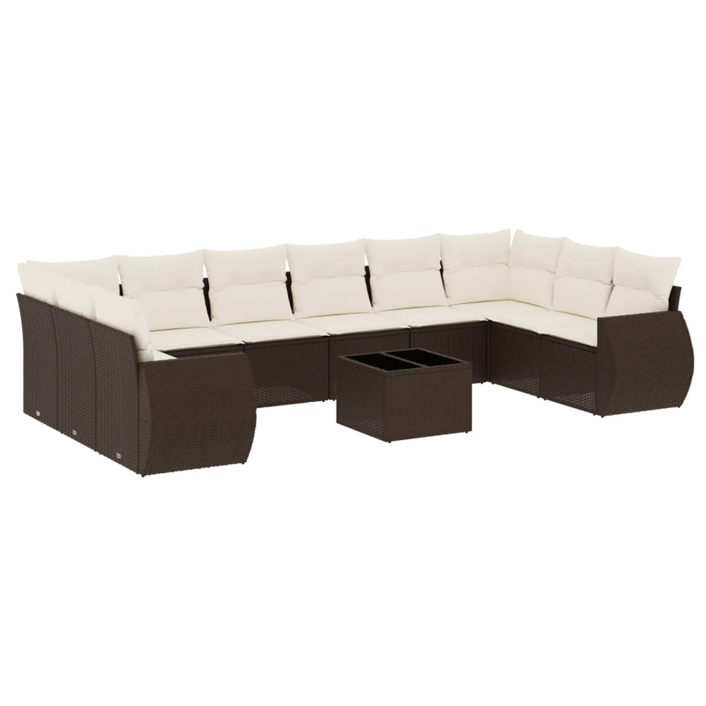 11-delige Loungeset met kussens poly rattan bruin is nu te koop bij PeponiXL, paradijselijk wonen!