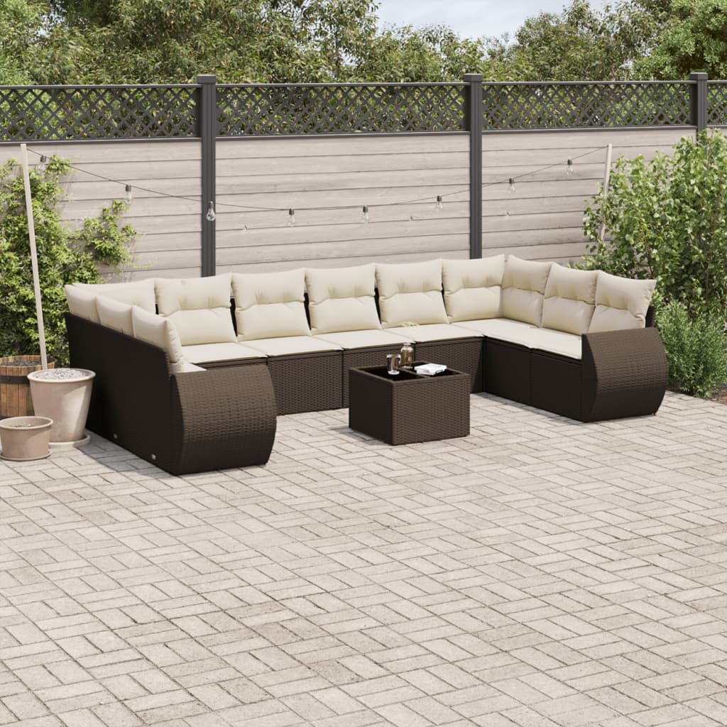 11-delige Loungeset met kussens poly rattan bruin is nu te koop bij PeponiXL, paradijselijk wonen!