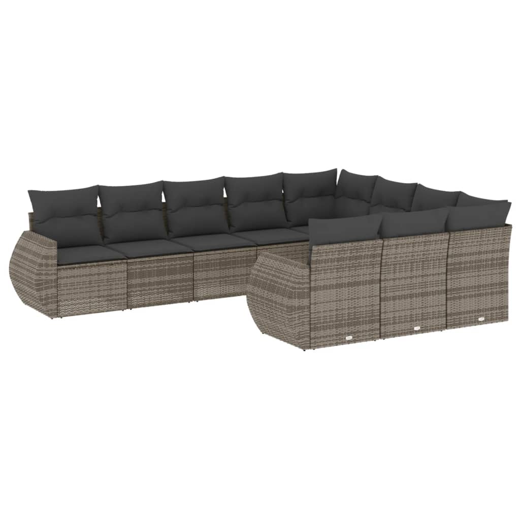 10-delige Loungeset met kussens poly rattan grijs is nu te koop bij PeponiXL, paradijselijk wonen!