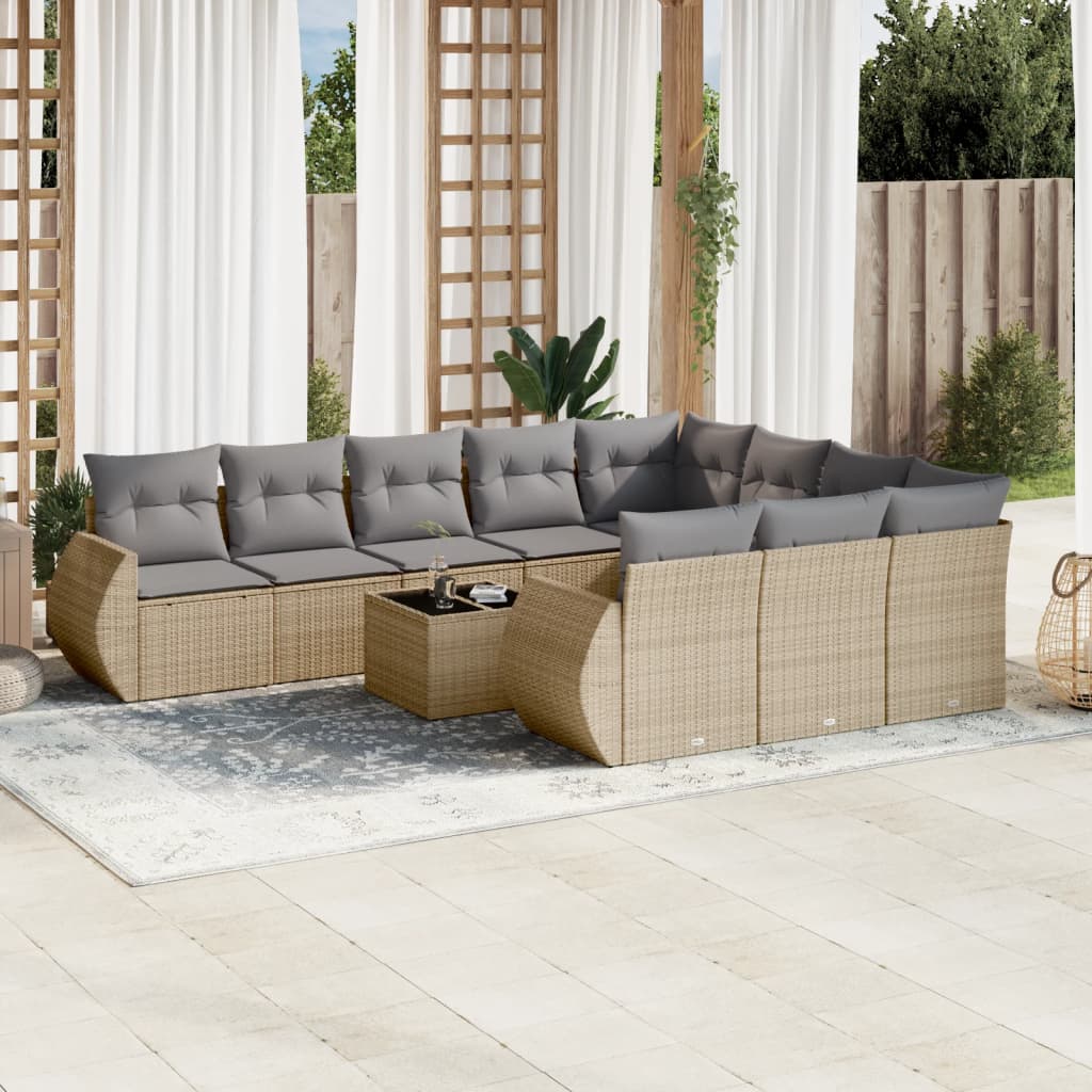 11-delige Tuinset met kussens poly rattan beige is nu te koop bij PeponiXL, paradijselijk wonen!