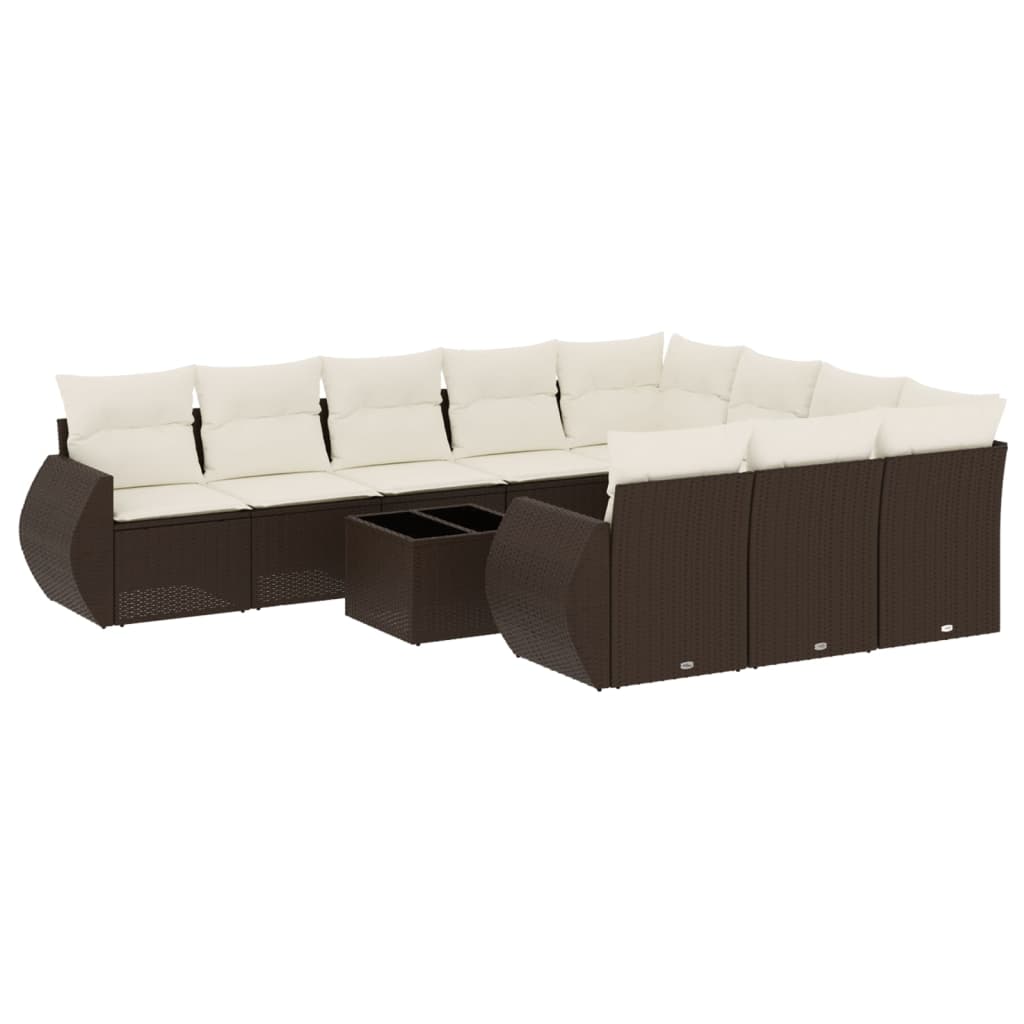 11-delige Loungeset met kussens poly rattan bruin is nu te koop bij PeponiXL, paradijselijk wonen!