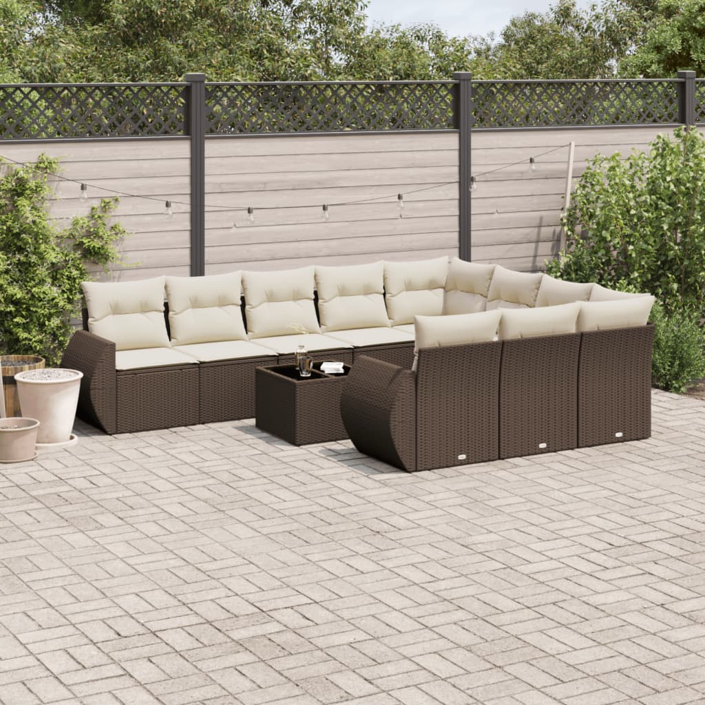 11-delige Loungeset met kussens poly rattan bruin is nu te koop bij PeponiXL, paradijselijk wonen!