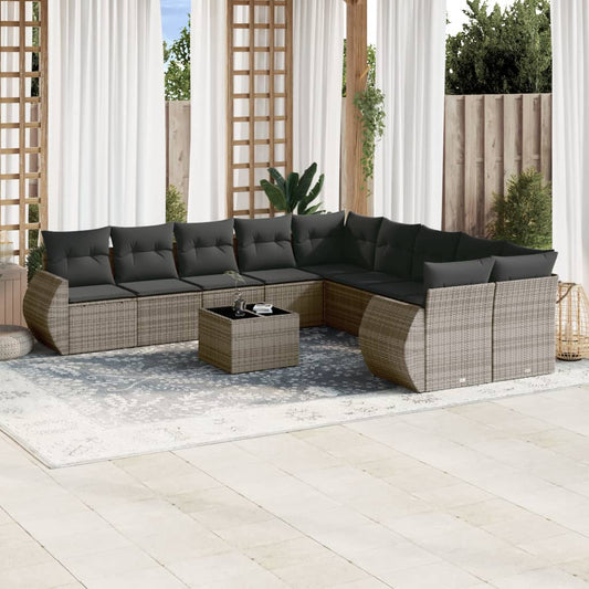 10-delige Loungeset met kussens poly rattan grijs is nu te koop bij PeponiXL, paradijselijk wonen!