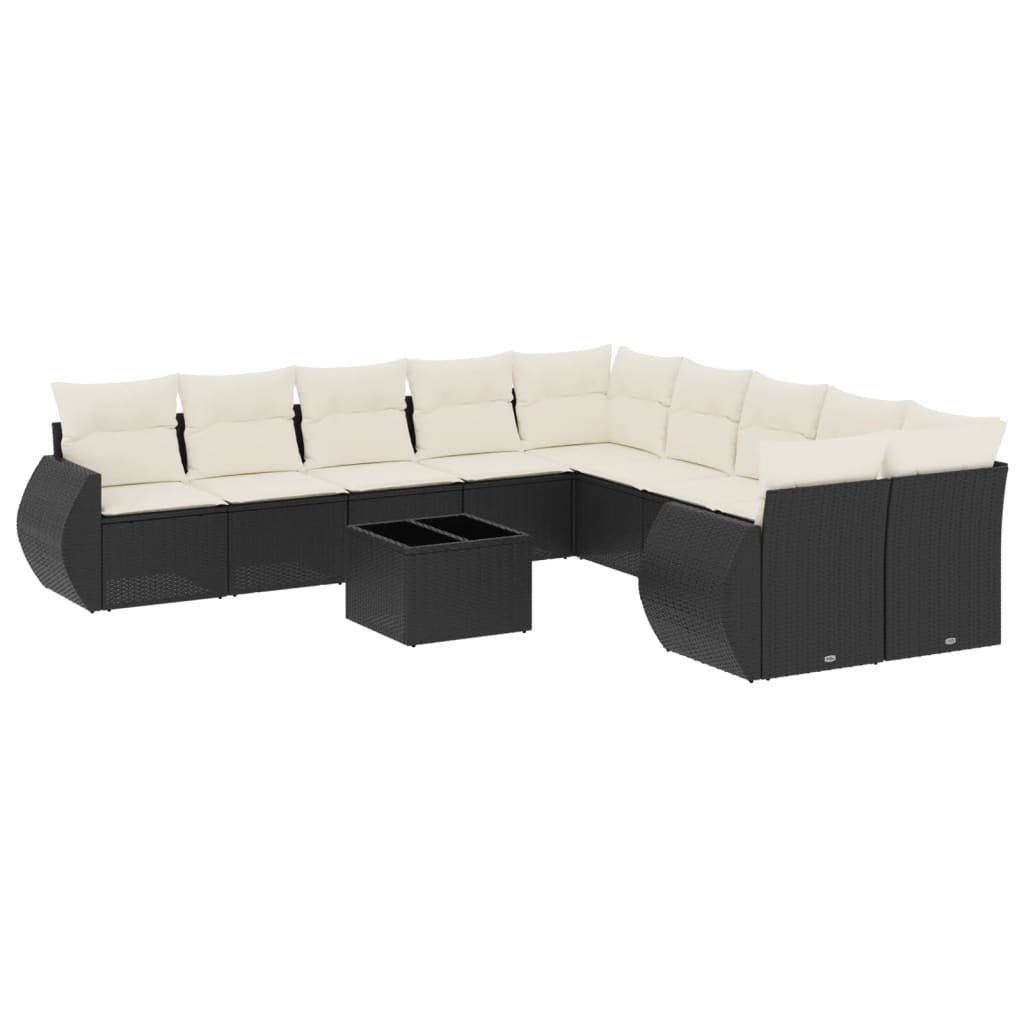 11-delige Loungeset met kussens poly rattan zwart is nu te koop bij PeponiXL, paradijselijk wonen!