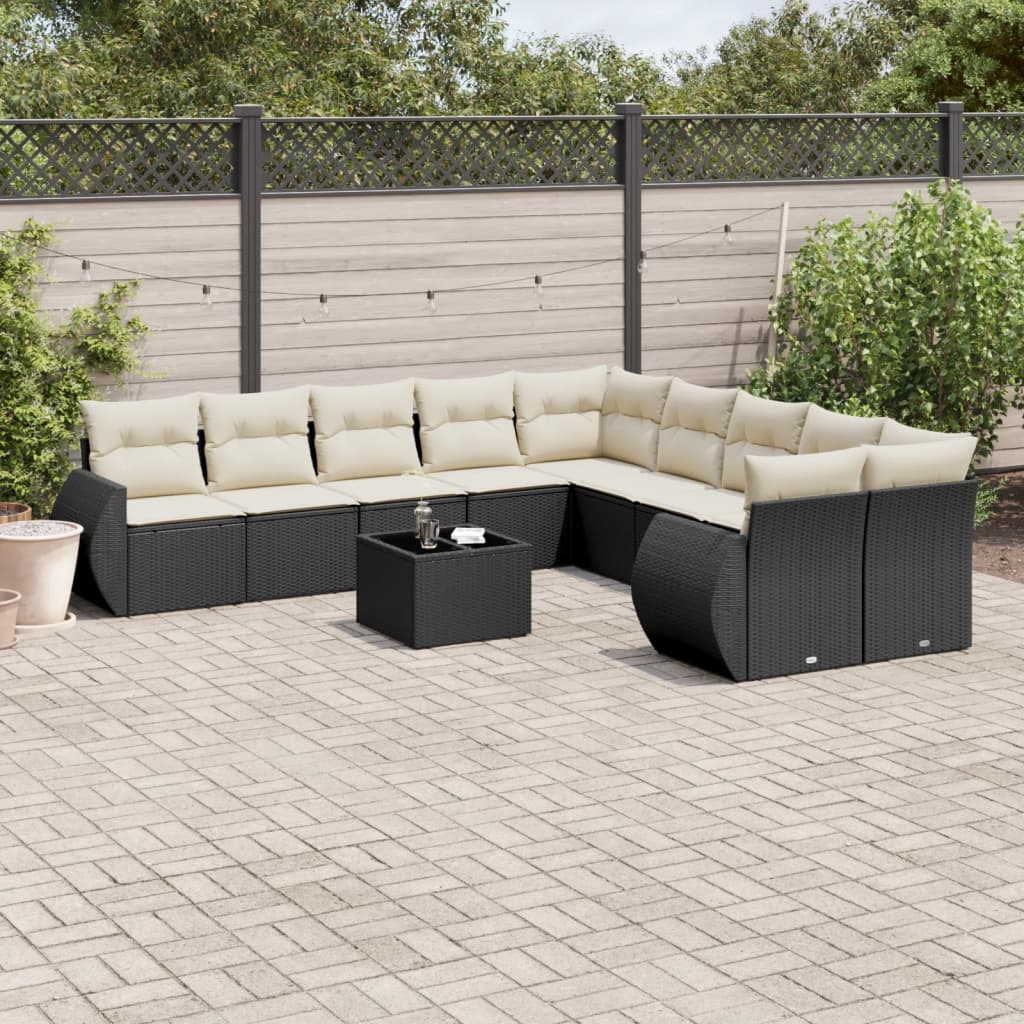 11-delige Loungeset met kussens poly rattan zwart is nu te koop bij PeponiXL, paradijselijk wonen!