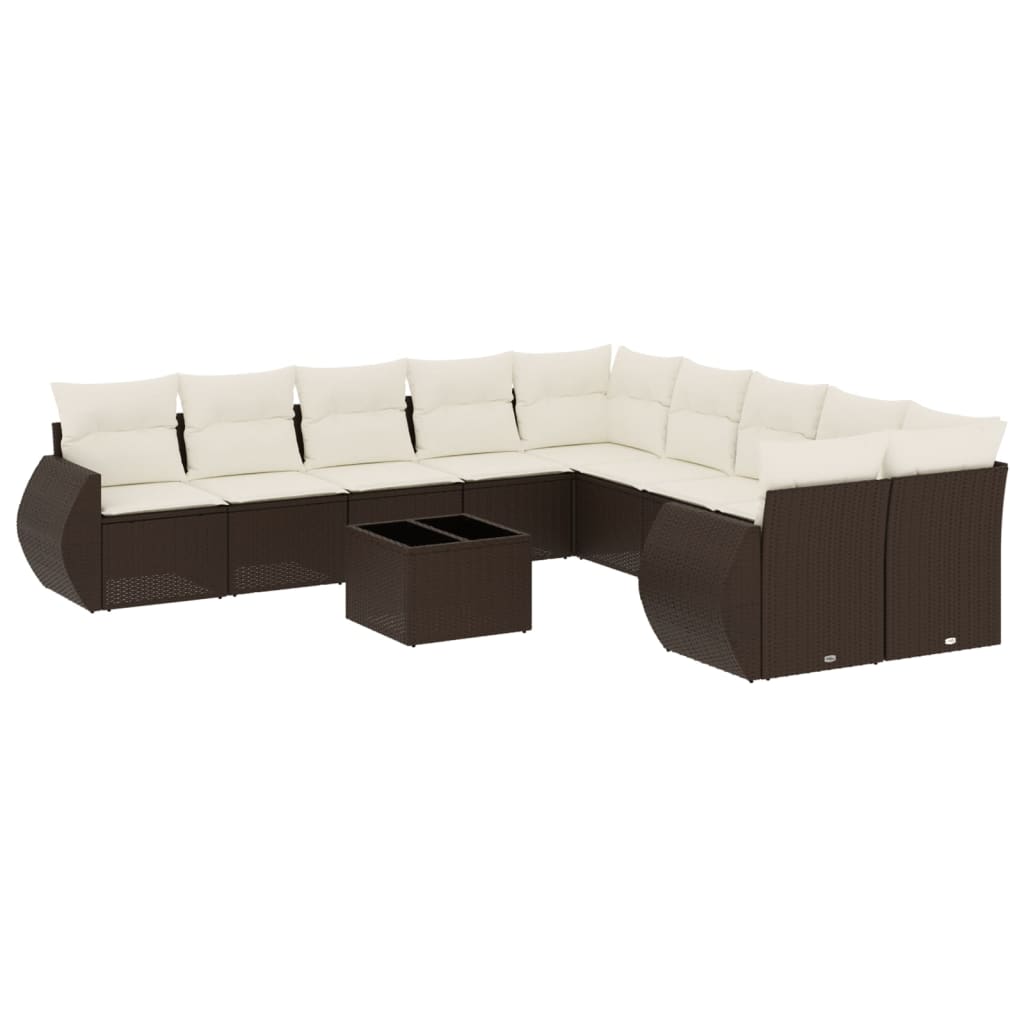 11-delige Loungeset met kussens poly rattan bruin is nu te koop bij PeponiXL, paradijselijk wonen!