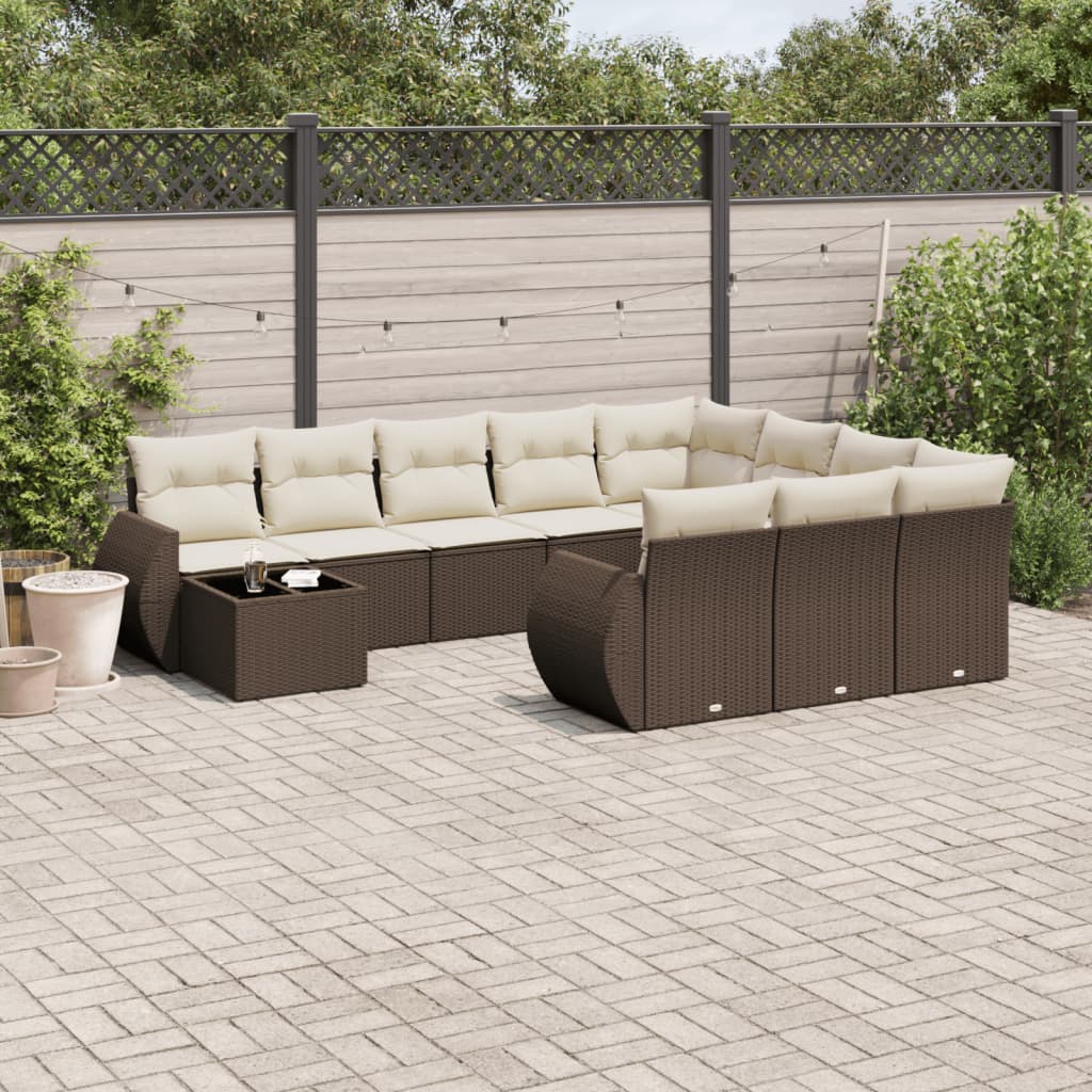 11-delige Loungeset met kussens poly rattan bruin is nu te koop bij PeponiXL, paradijselijk wonen!