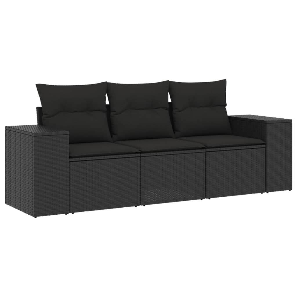 3-delige Loungeset met kussens poly rattan zwart is nu te koop bij PeponiXL, paradijselijk wonen!