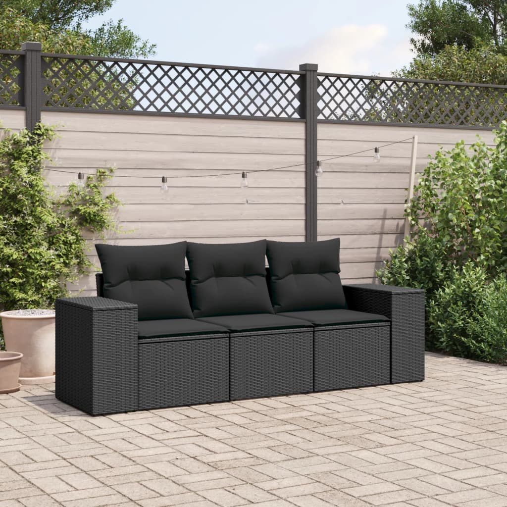 3-delige Loungeset met kussens poly rattan zwart is nu te koop bij PeponiXL, paradijselijk wonen!