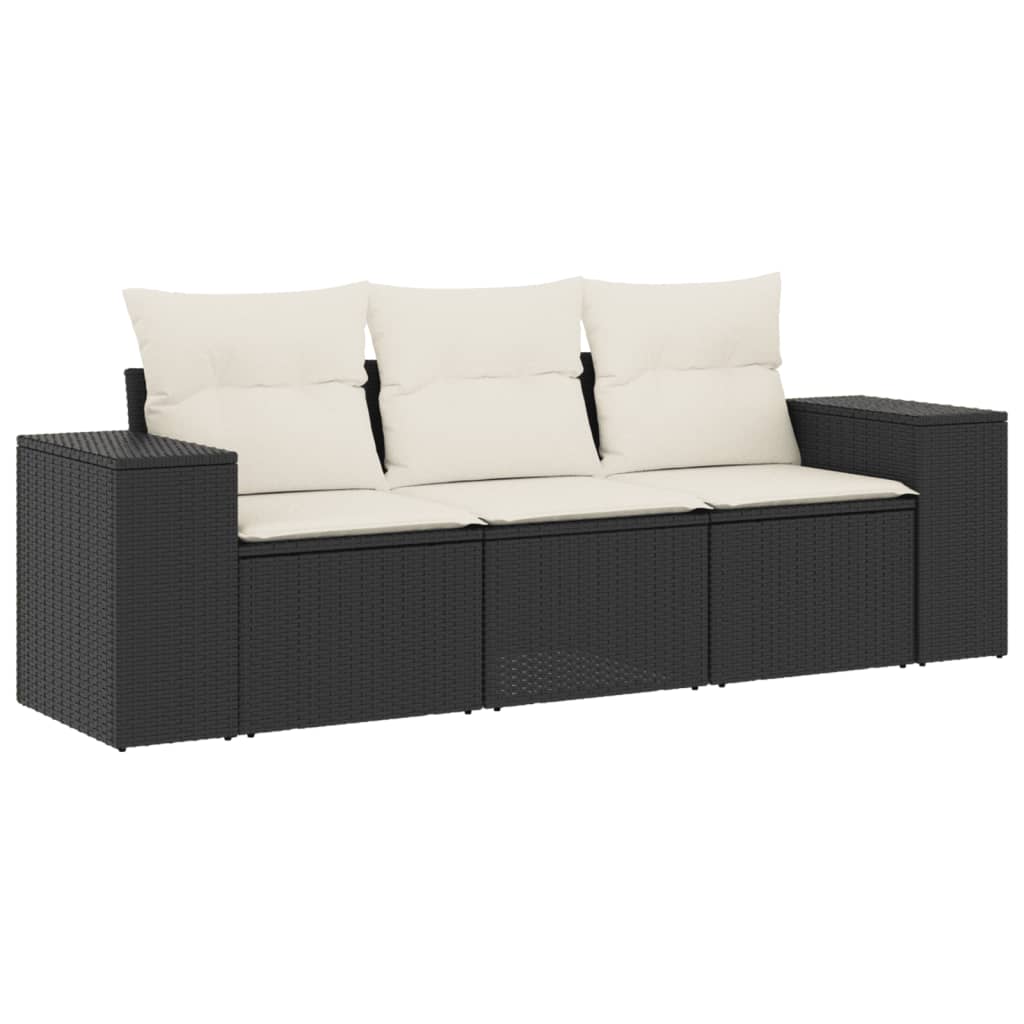 3-delige Loungeset met kussens poly rattan zwart is nu te koop bij PeponiXL, paradijselijk wonen!
