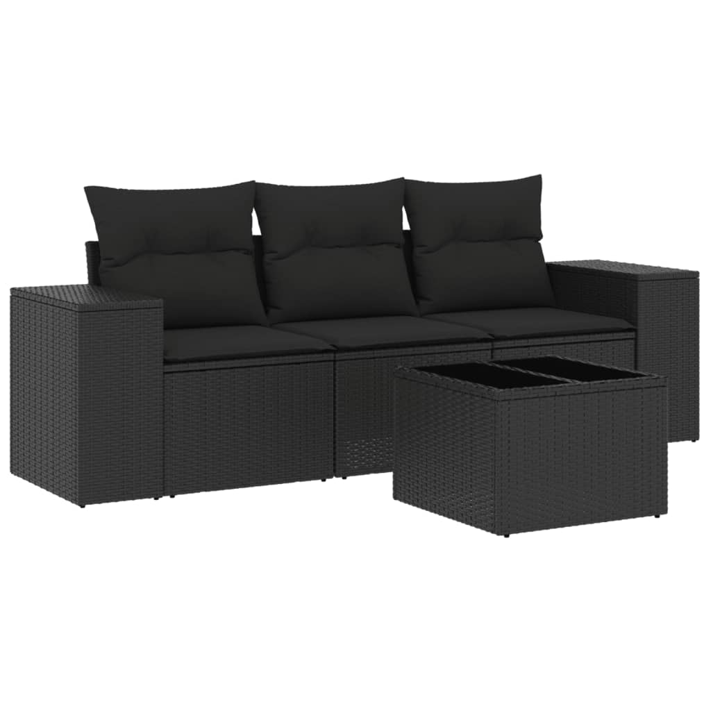 4-delige Loungeset met kussens poly rattan zwart is nu te koop bij PeponiXL, paradijselijk wonen!