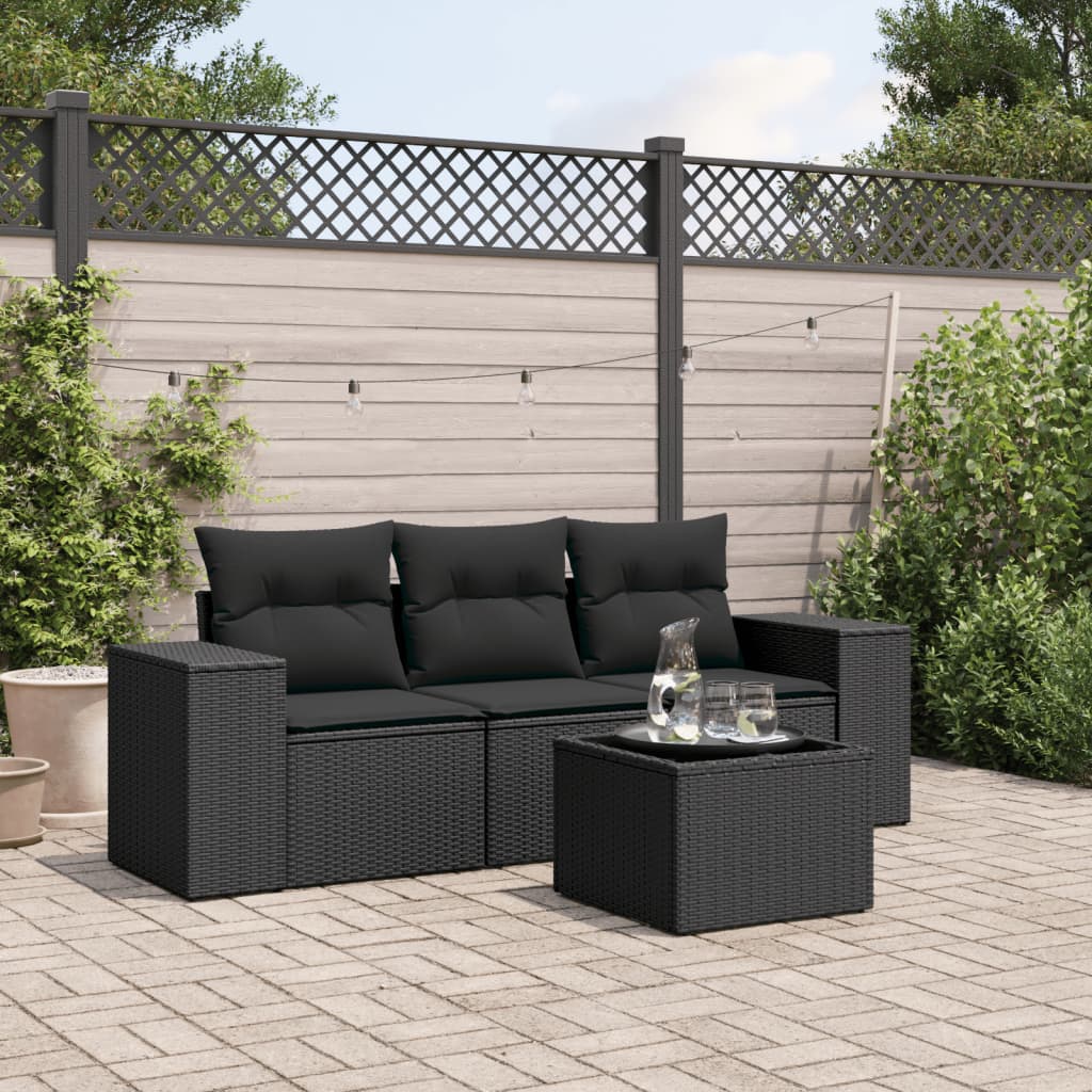 4-delige Loungeset met kussens poly rattan zwart is nu te koop bij PeponiXL, paradijselijk wonen!