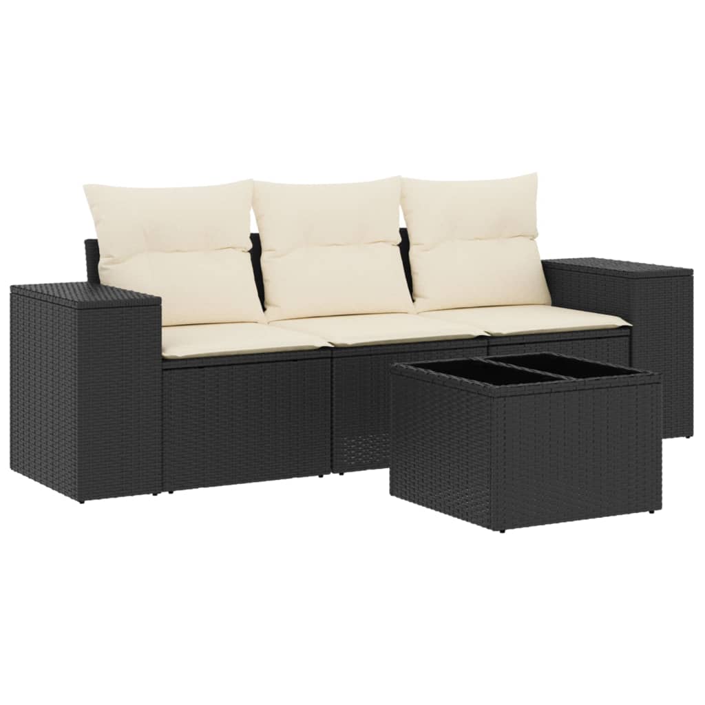4-delige Loungeset met kussens poly rattan zwart is nu te koop bij PeponiXL, paradijselijk wonen!