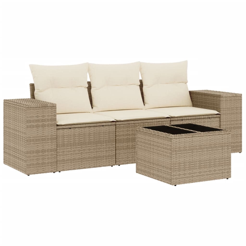 4-delige Loungeset met kussens poly rattan beige is nu te koop bij PeponiXL, paradijselijk wonen!