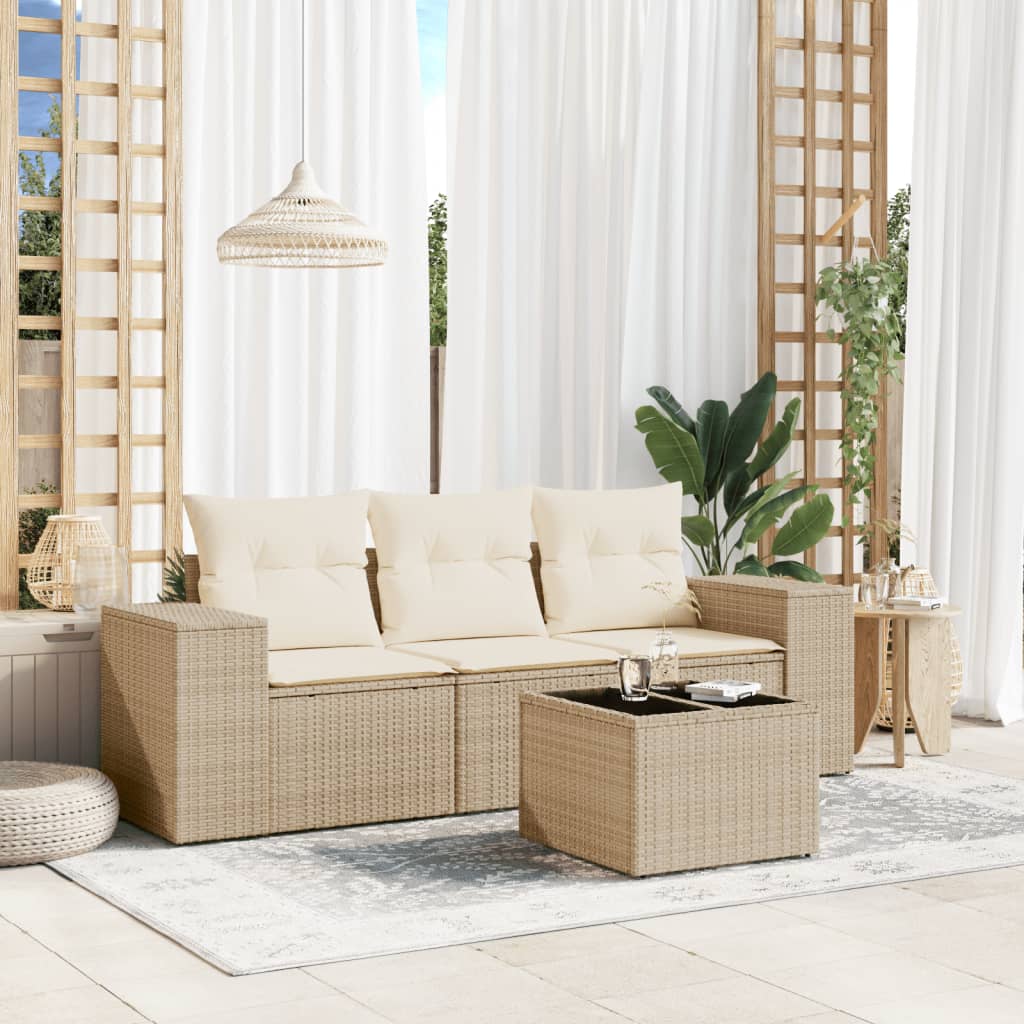 4-delige Loungeset met kussens poly rattan beige is nu te koop bij PeponiXL, paradijselijk wonen!