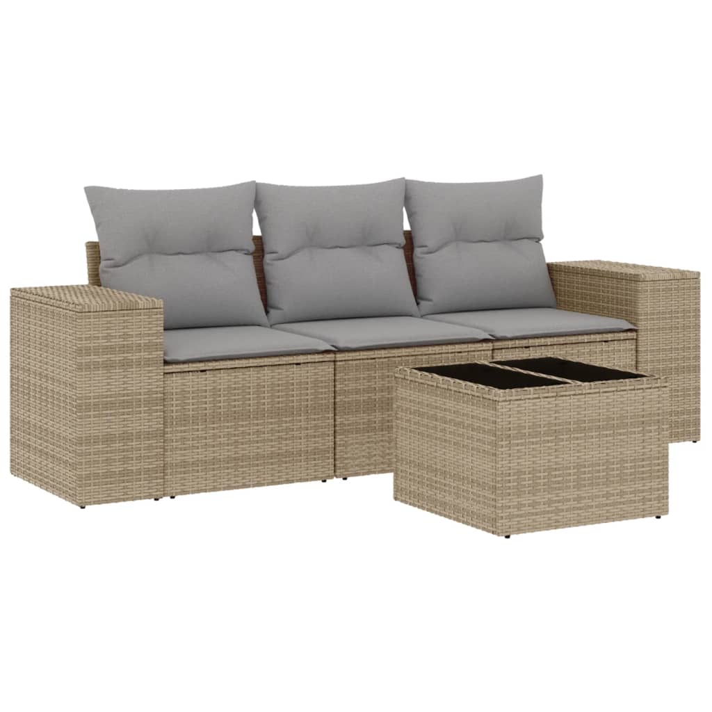 4-delige Loungeset met kussens poly rattan beige is nu te koop bij PeponiXL, paradijselijk wonen!