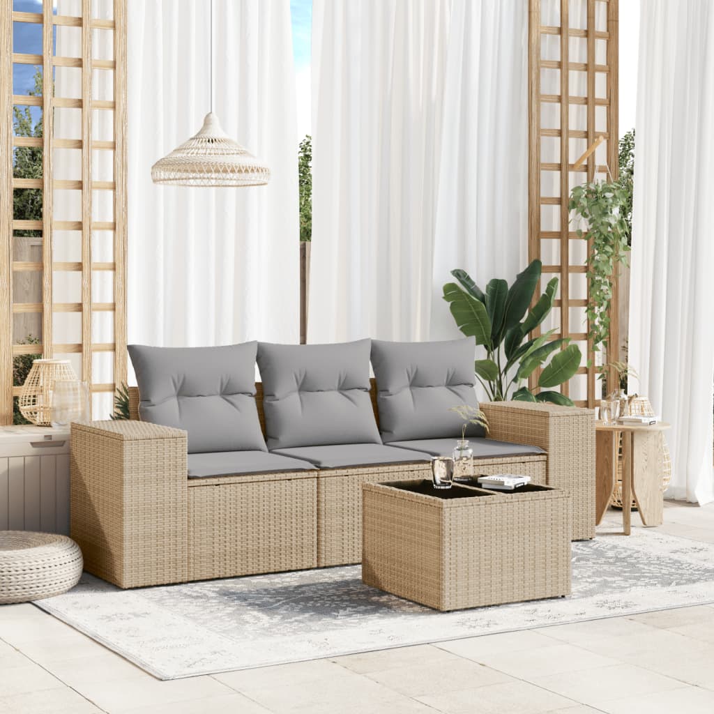 4-delige Loungeset met kussens poly rattan beige is nu te koop bij PeponiXL, paradijselijk wonen!