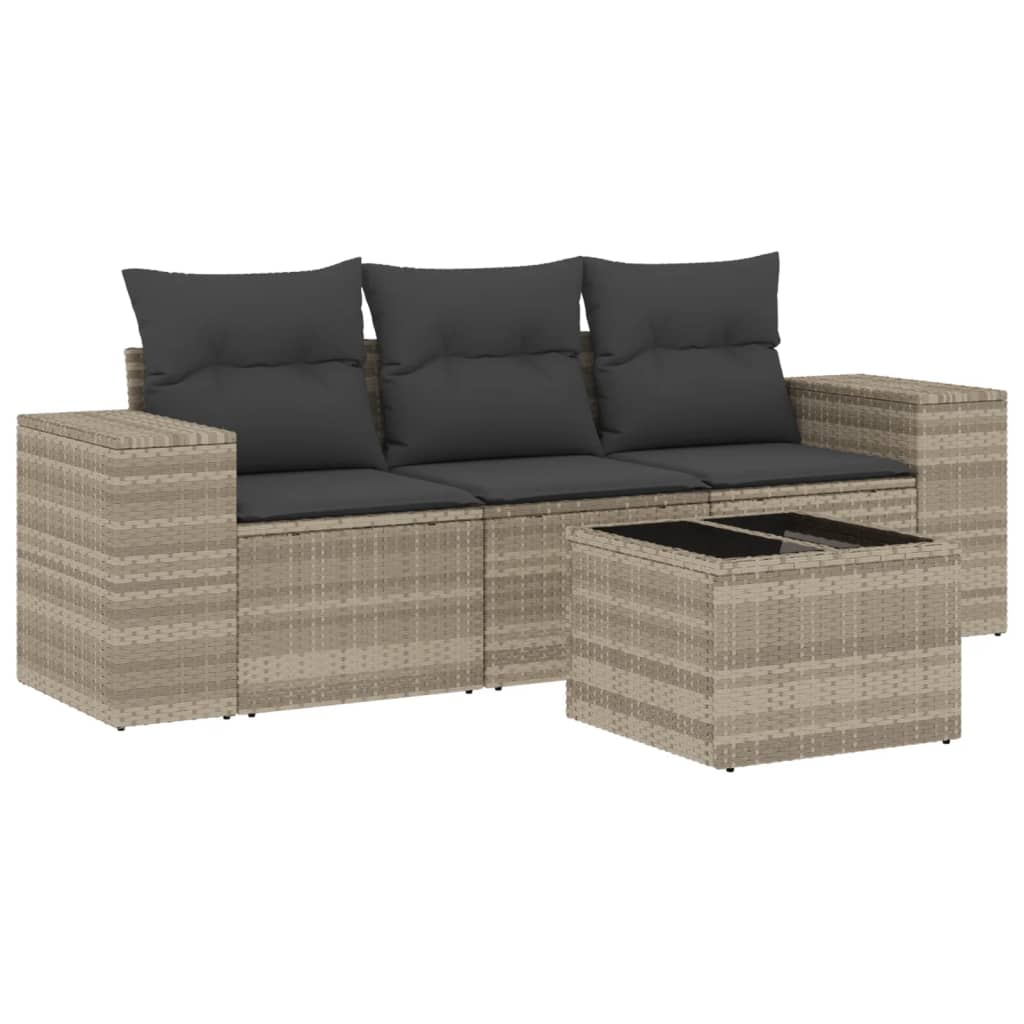 4-delige Loungeset met kussens poly rattan lichtgrijs is nu te koop bij PeponiXL, paradijselijk wonen!