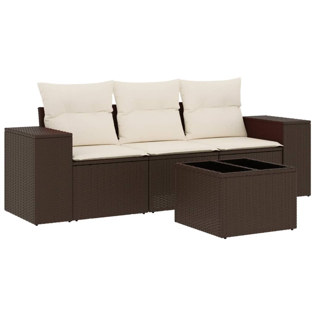 4-delige Loungeset met kussens poly rattan bruin is nu te koop bij PeponiXL, paradijselijk wonen!