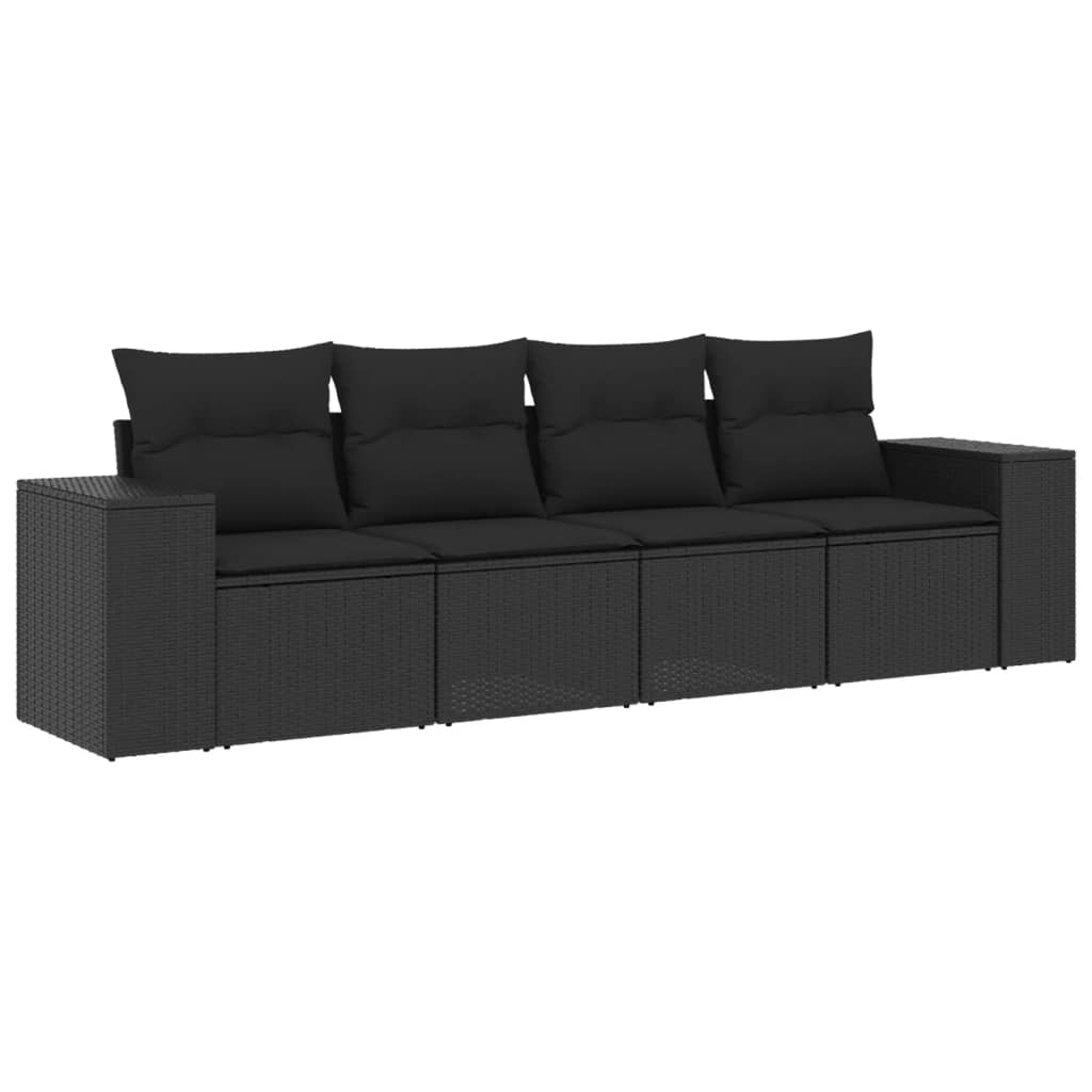 4-delige Loungeset met kussens poly rattan zwart is nu te koop bij PeponiXL, paradijselijk wonen!