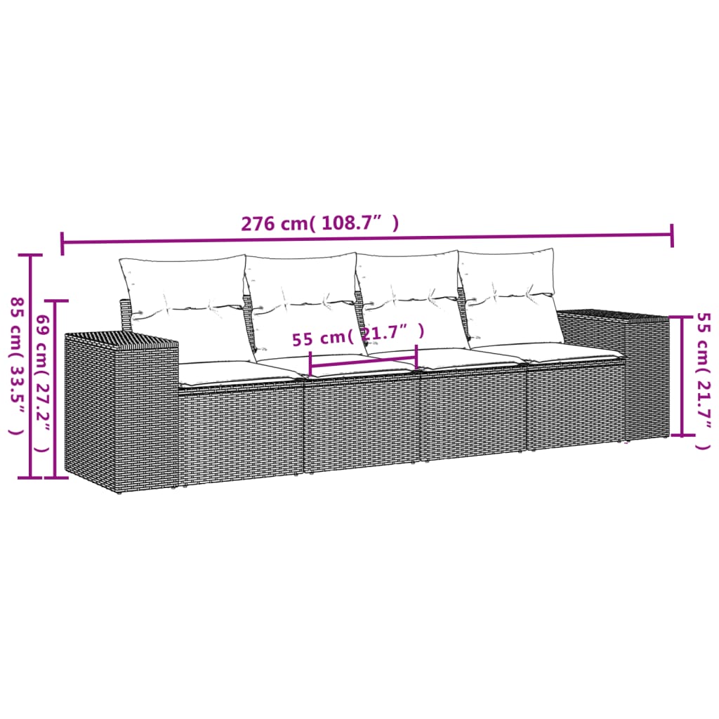 4-delige Loungeset met kussens poly rattan zwart is nu te koop bij PeponiXL, paradijselijk wonen!