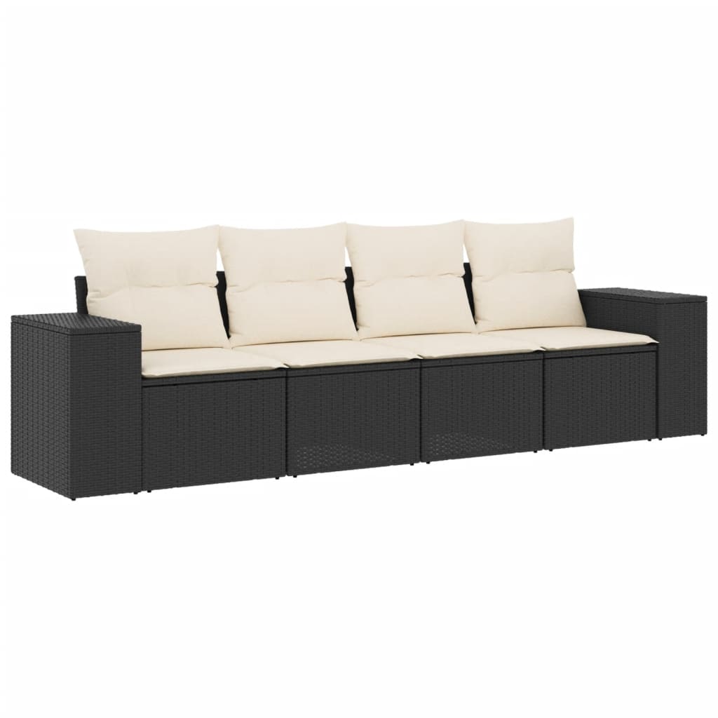 4-delige Loungeset met kussens poly rattan zwart is nu te koop bij PeponiXL, paradijselijk wonen!