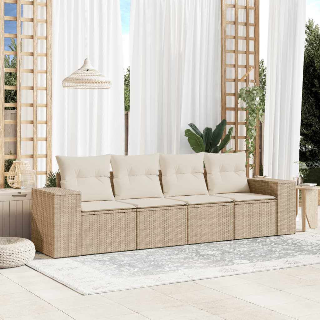 4-delige Loungeset met kussens poly rattan beige is nu te koop bij PeponiXL, paradijselijk wonen!