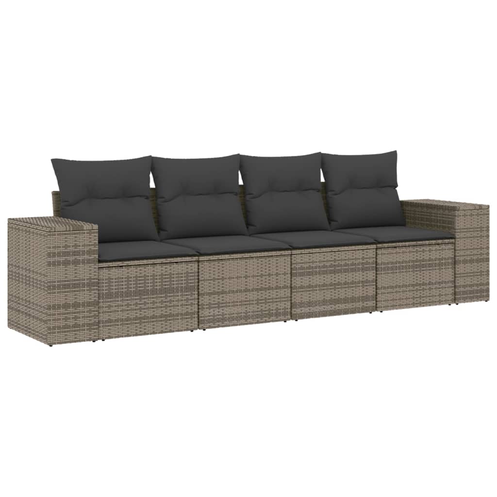 4-delige Loungeset met kussens poly rattan grijs is nu te koop bij PeponiXL, paradijselijk wonen!