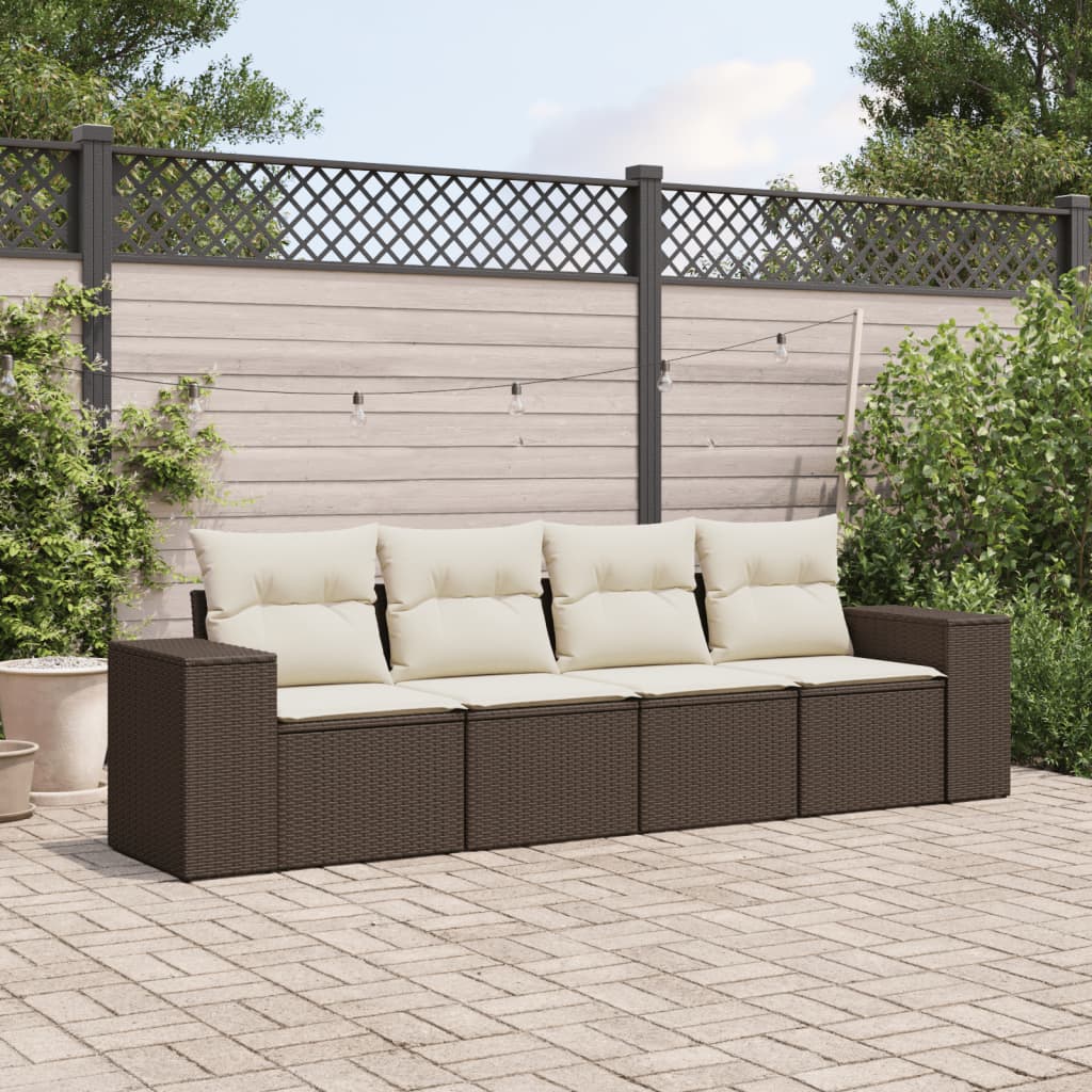 4-delige Loungeset met kussens poly rattan bruin is nu te koop bij PeponiXL, paradijselijk wonen!