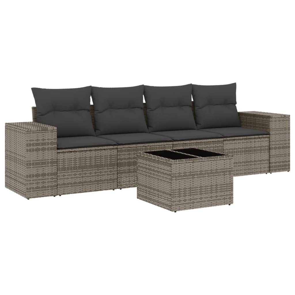 5-delige Loungeset met kussens poly rattan grijs is nu te koop bij PeponiXL, paradijselijk wonen!