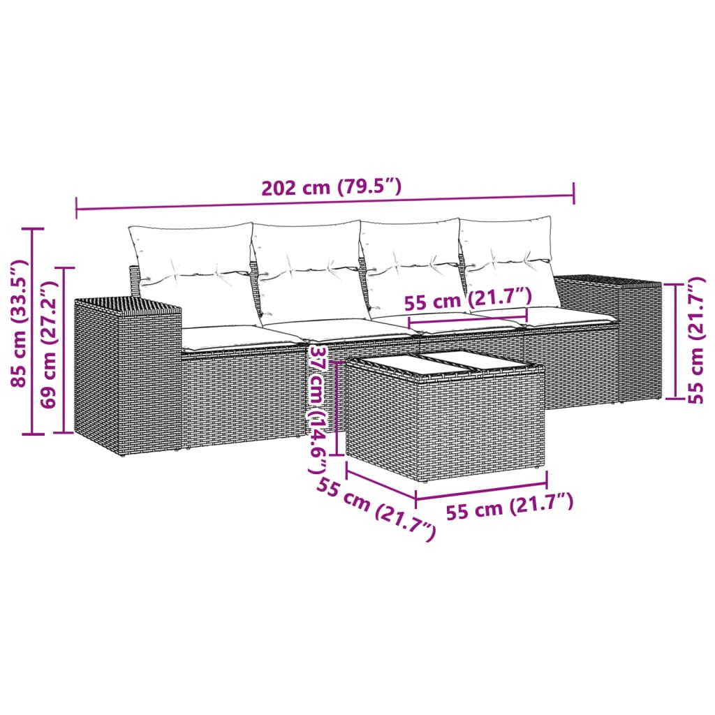 5-delige Loungeset met kussens poly rattan lichtgrijs is nu te koop bij PeponiXL, paradijselijk wonen!