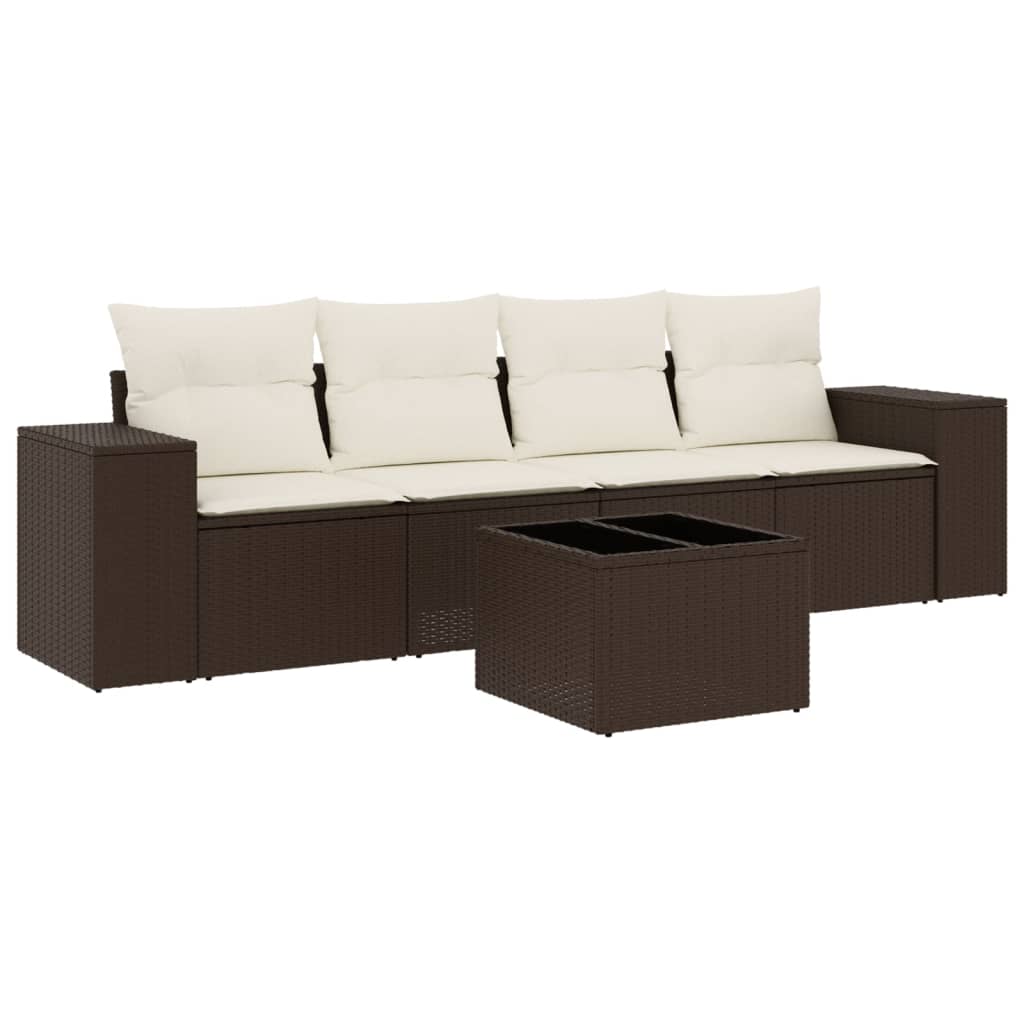 5-delige Loungeset met kussens poly rattan bruin is nu te koop bij PeponiXL, paradijselijk wonen!