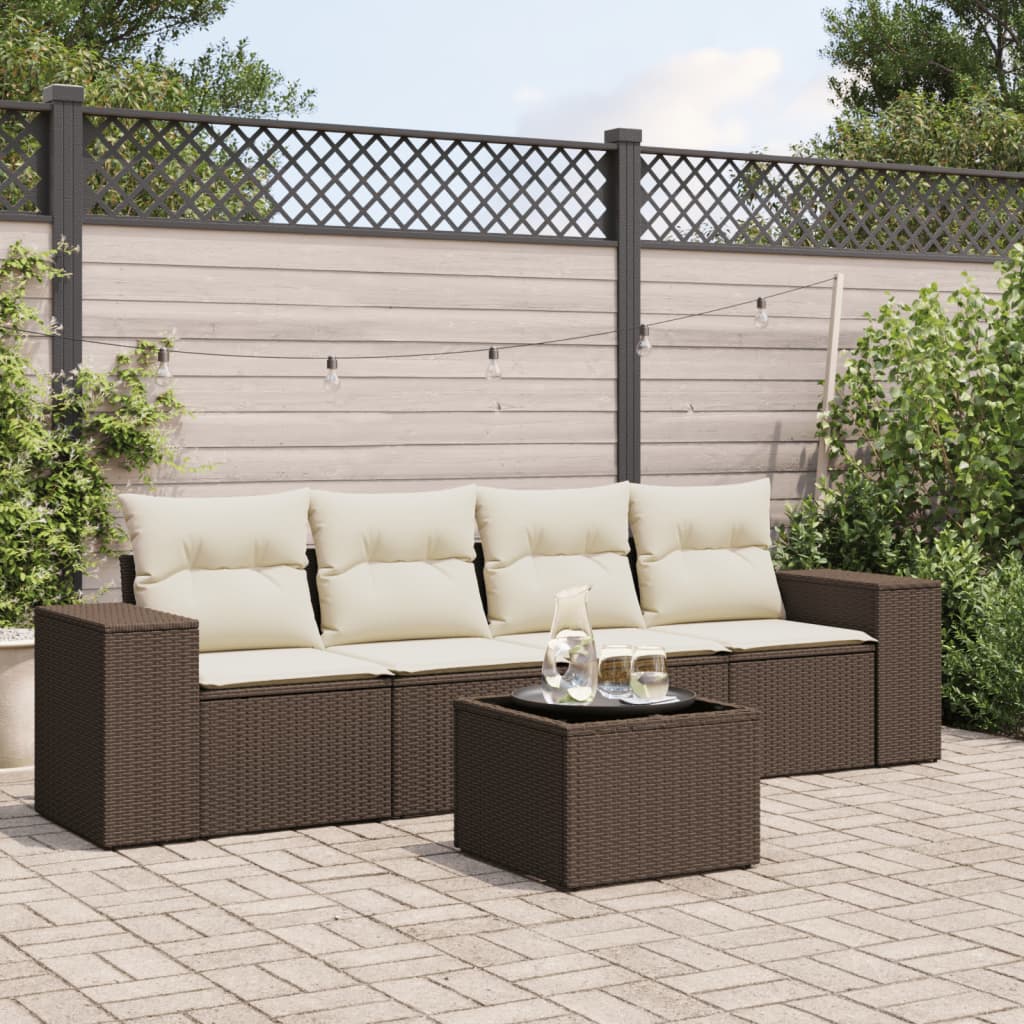 5-delige Loungeset met kussens poly rattan bruin is nu te koop bij PeponiXL, paradijselijk wonen!