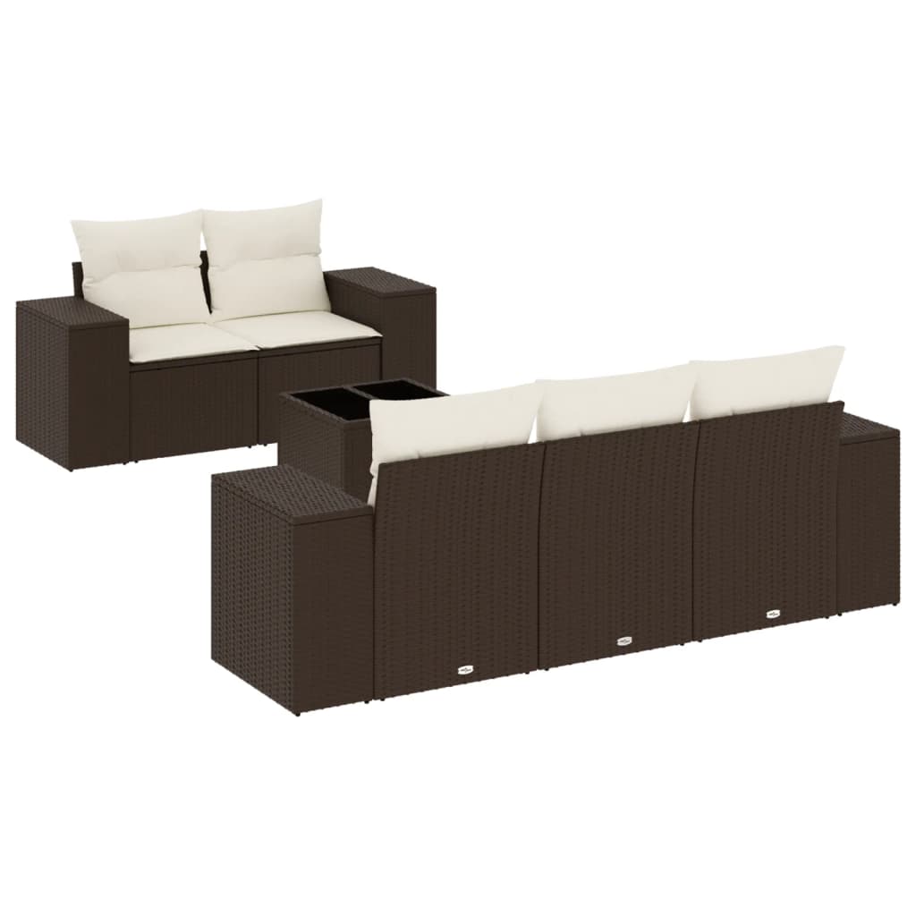 6-delige Loungeset met kussens poly rattan bruin is nu te koop bij PeponiXL, paradijselijk wonen!