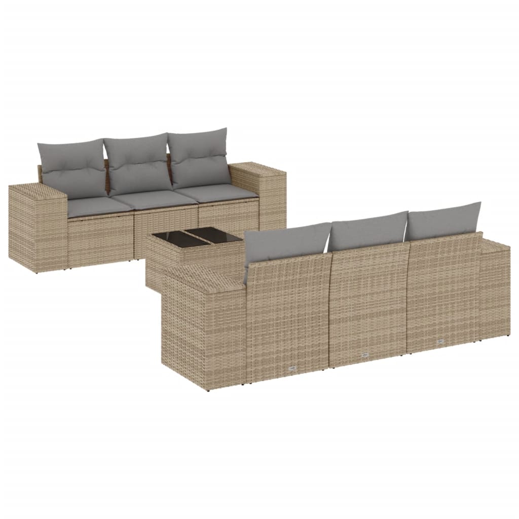 7-delige Loungeset met kussens poly rattan beige is nu te koop bij PeponiXL, paradijselijk wonen!