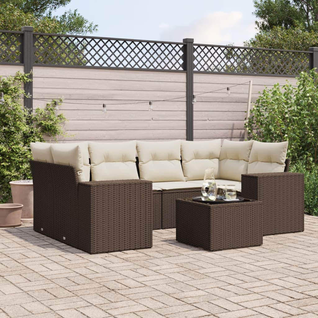 7-delige Loungeset met kussens poly rattan bruin is nu te koop bij PeponiXL, paradijselijk wonen!