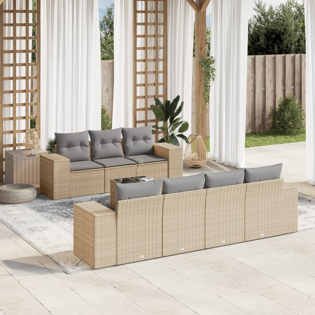 8-delige Loungeset met kussens poly rattan beige is nu te koop bij PeponiXL, paradijselijk wonen!