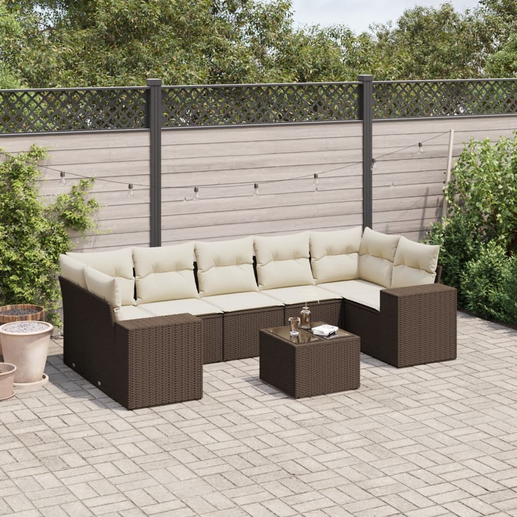 8-delige Loungeset met kussens poly rattan bruin is nu te koop bij PeponiXL, paradijselijk wonen!